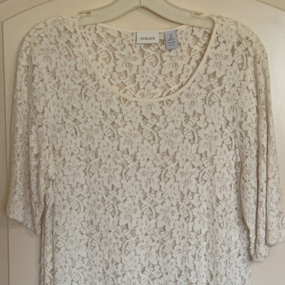 Chico’s Ivory Lace Top - Size 2, Large